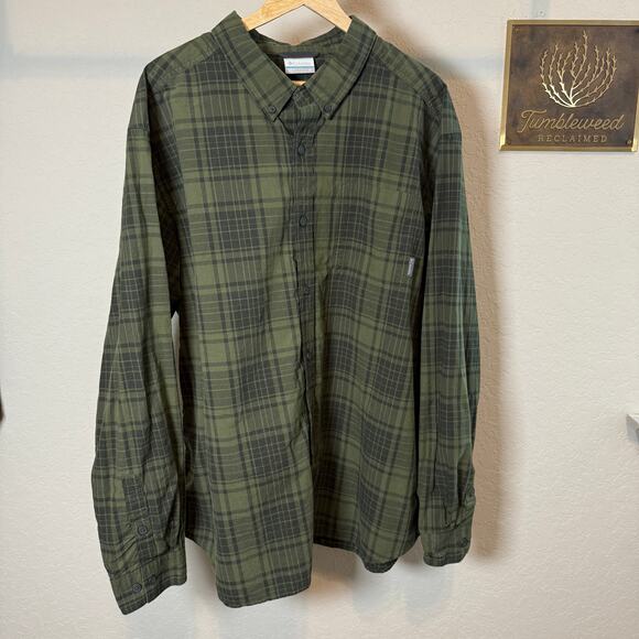 Men's Columbia Green Plaid Long Sleeve Button Down Shirt Size XL - Picture 1 of 7
